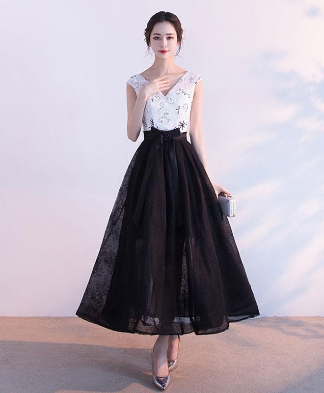 Black V Neck Lace Tulle Short Prom Dress,black Evening Dress