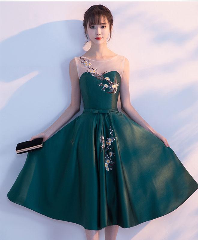 Green Round Neck Lace Short Prom Dress,homecoming Dress