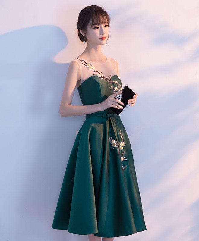 A-Line Round-Neck Short Green Prom Dresses, Green Homecoming Dresses main image 1