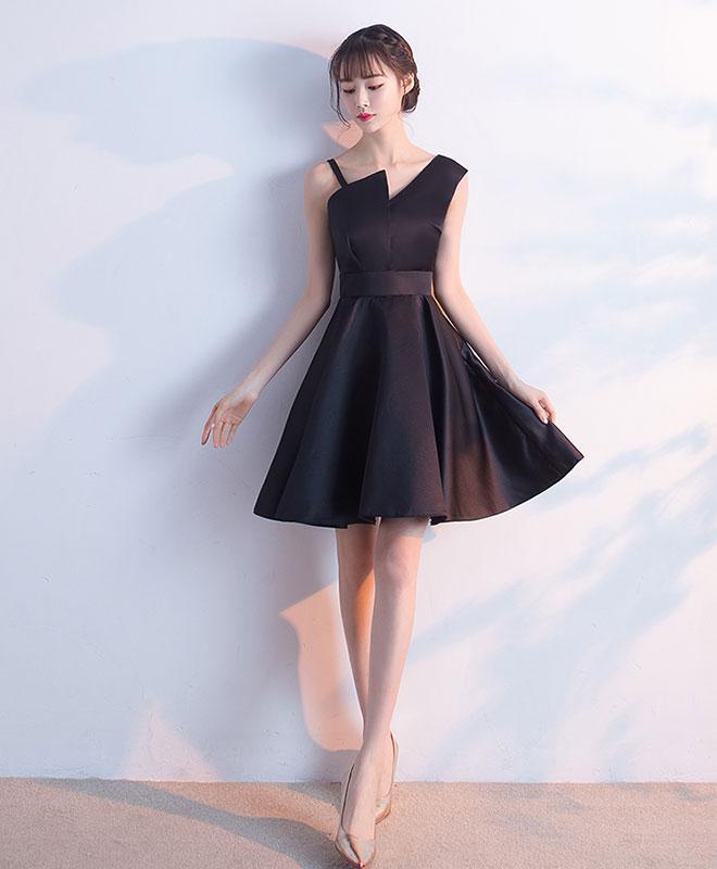 Simple Black Satin Short Prom Dress,homecoming Dress