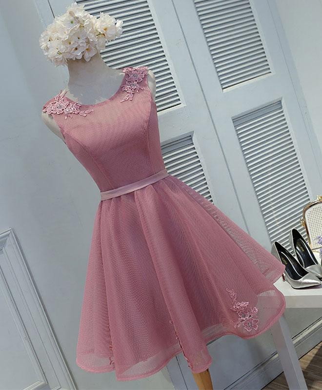 Cute Round Neck Lace Short Prom Dress,homecoming Dress