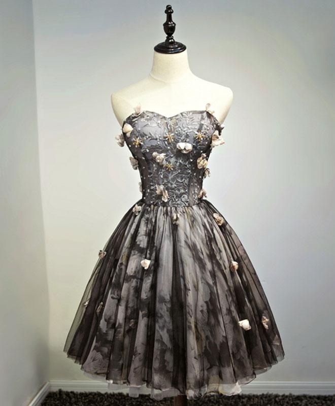 Black Lace Tulle Short Prom Dress,black Homecoming Dress