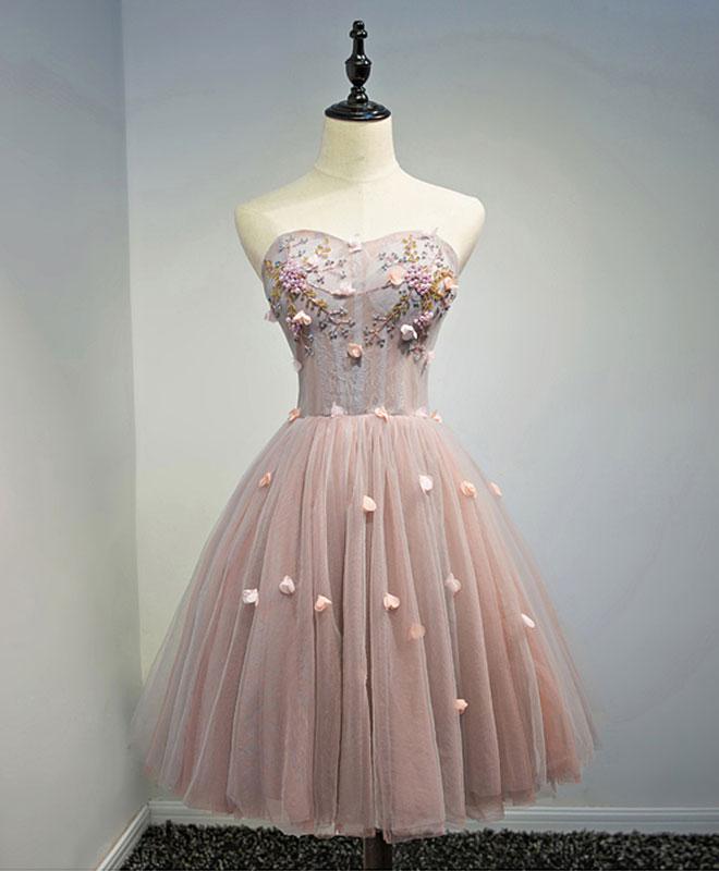 Pink Tulle Sequin Short Prom Dress Pink Homecoming Dress