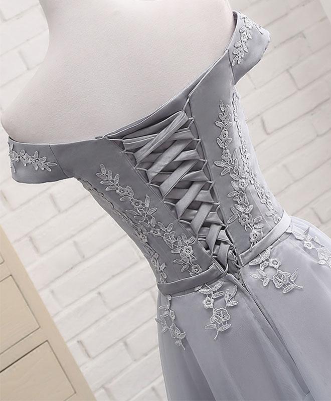 Gray A Line Lace Off Shoulder Prom Dress,lace Evening Dresses on Luulla
