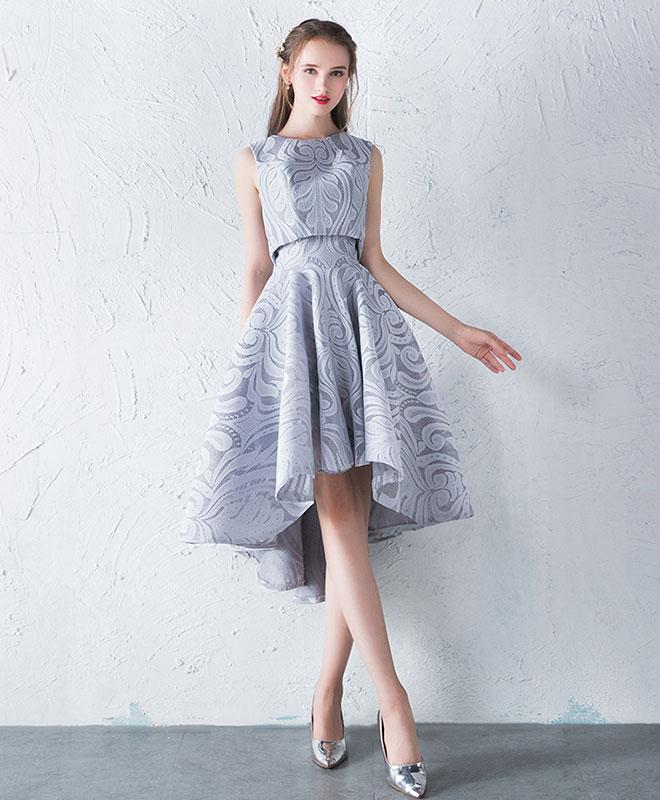 Unique Gray Lace Two Pieces Prom Dress,red Black Burgundy Champagne High Low Homecoming Dresses