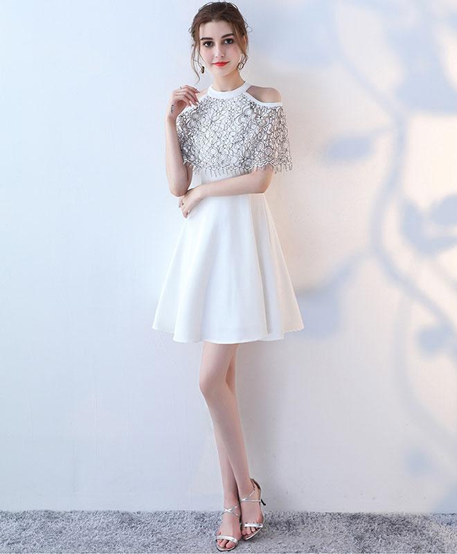 White Cute Lace Short Prom Dress,white Evening Dress