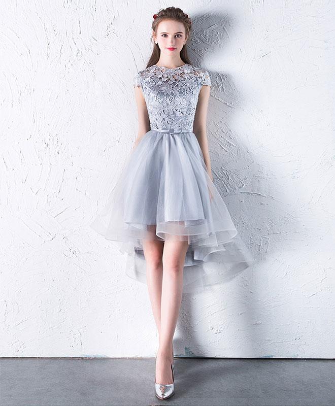 Gray Lace Tulle Short Prom Dress,gray Homecoming Dress