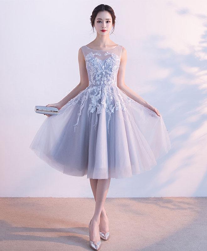 High Neck Sheath Lace Sleeves Knee-length Homecoming Dress, HD0129