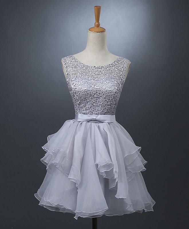 Cute Gray Lace Short Prom Dress,homecoming Dress