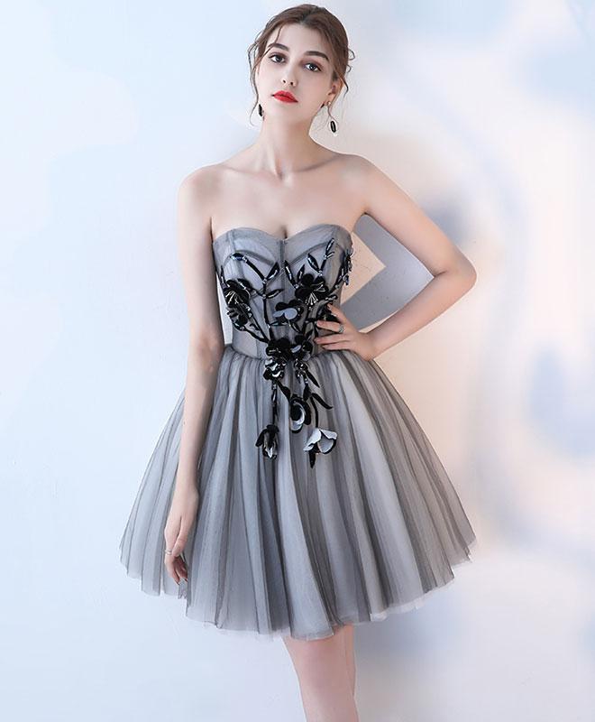 Simple Gray Tulle Short Prom Dress,Gray Homecoming Dress