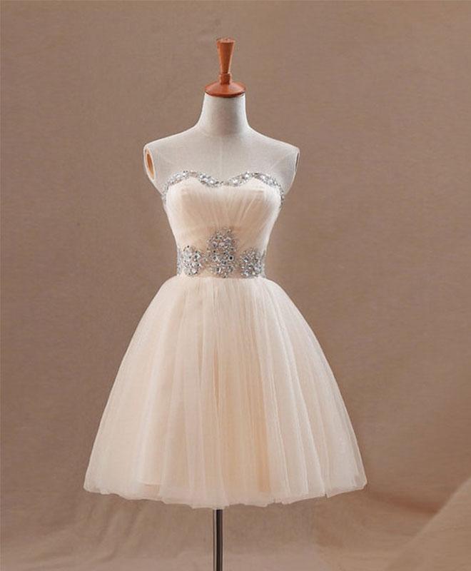 Champagne A Line Tulle Short Prom Dress,homecoming Dress
