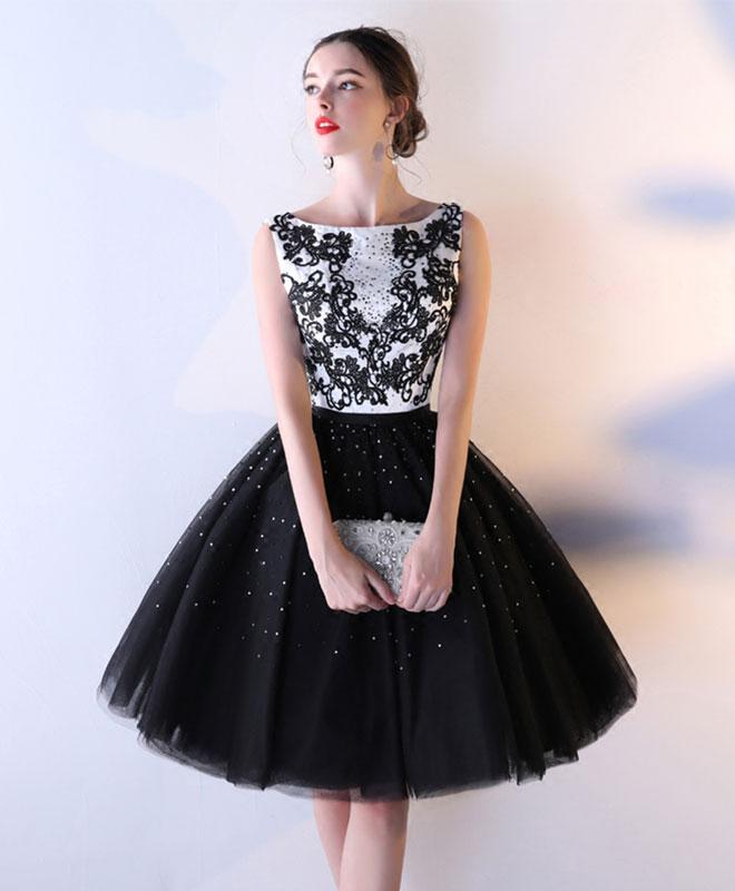 Black Lace Tulle Short Prom Dress,black Evening Dress