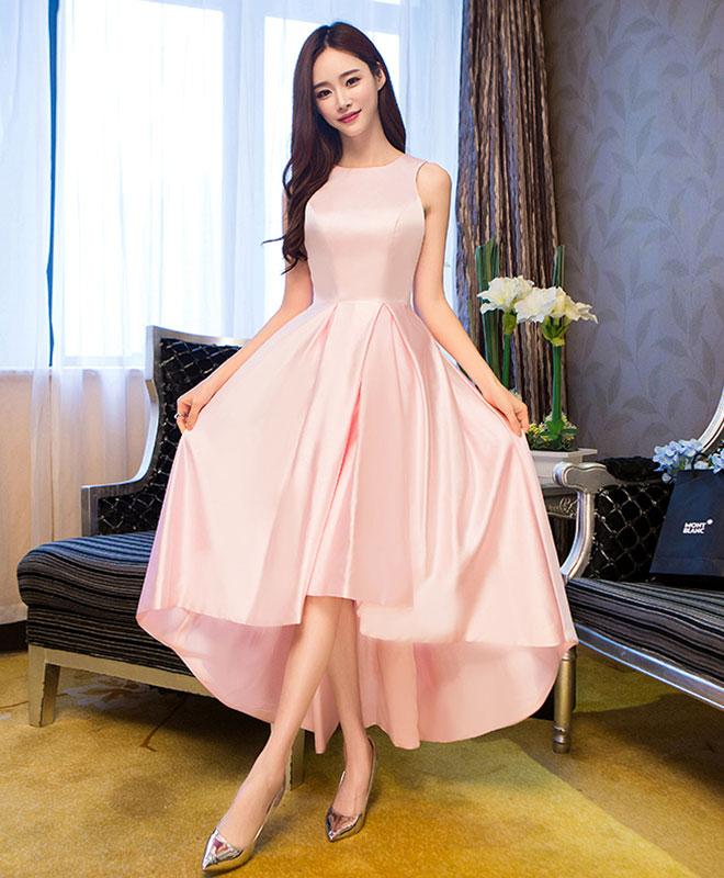 Simple Pink Satin Tea Length Prom Dress pink Evening Dress on Luulla