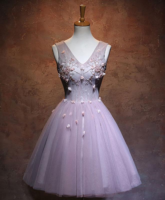 Pink V Neck Tulle Short Prom Dress,pink Homecoming Dress