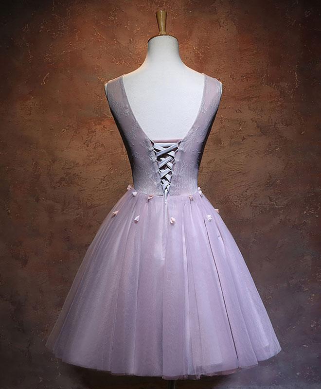 Pink tulle short prom dress  square neck unique design homecoming dress