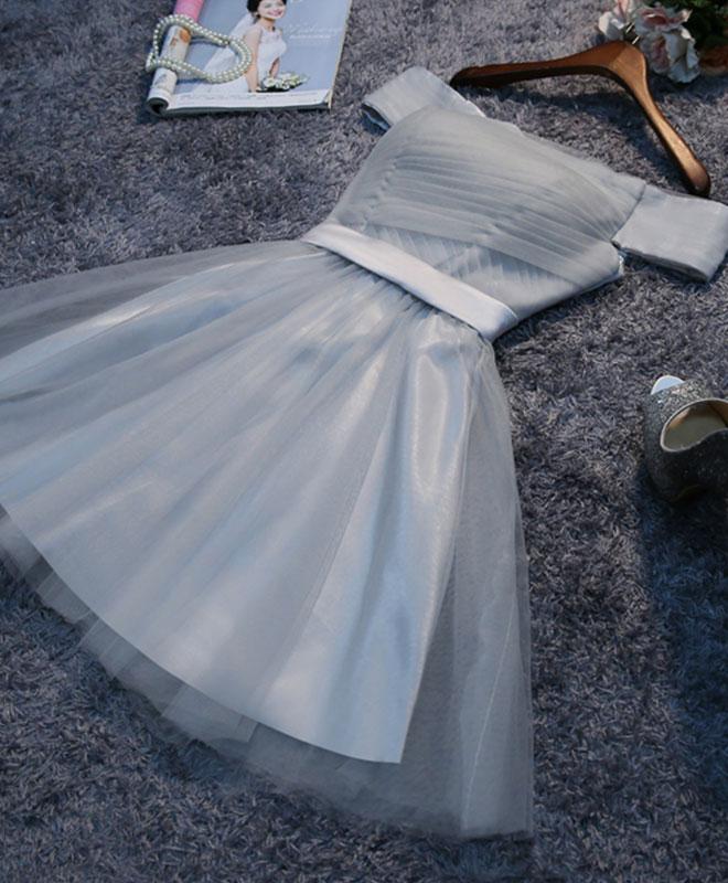 Simple Gray Tulle Mini Prom Dress,homecoming Dress