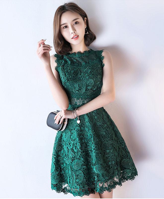 Green Lace See Through Short Prom Dress,lace Evening Dress