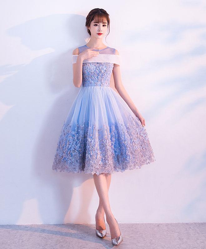 Cute Blue Lace Tulle Short Prom Dress,blue Homecoming Dress