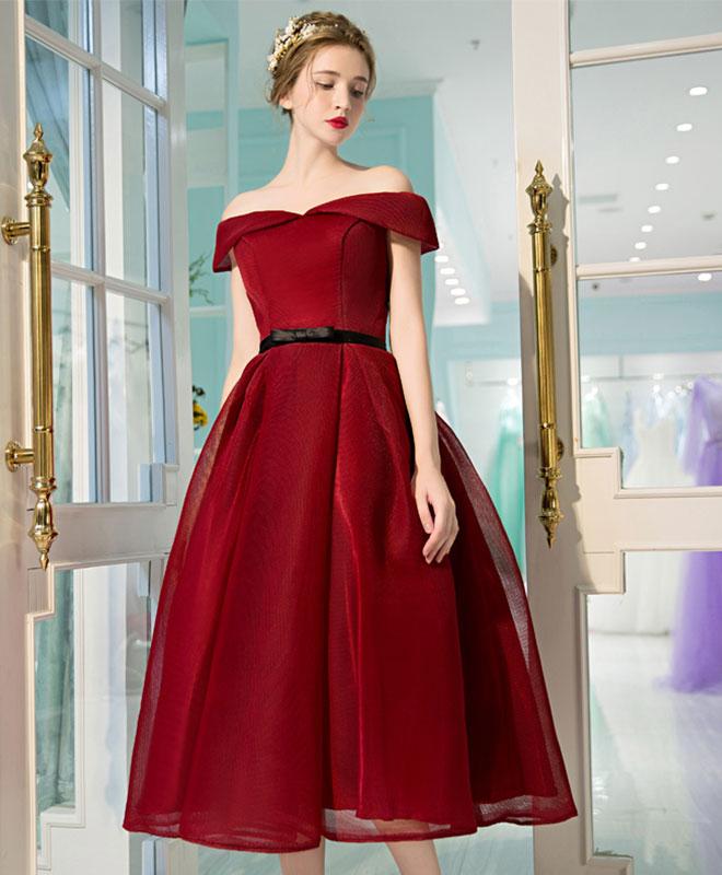 Burgundy Off Shoulder Short Prom Dress,burgundy Evening Dress