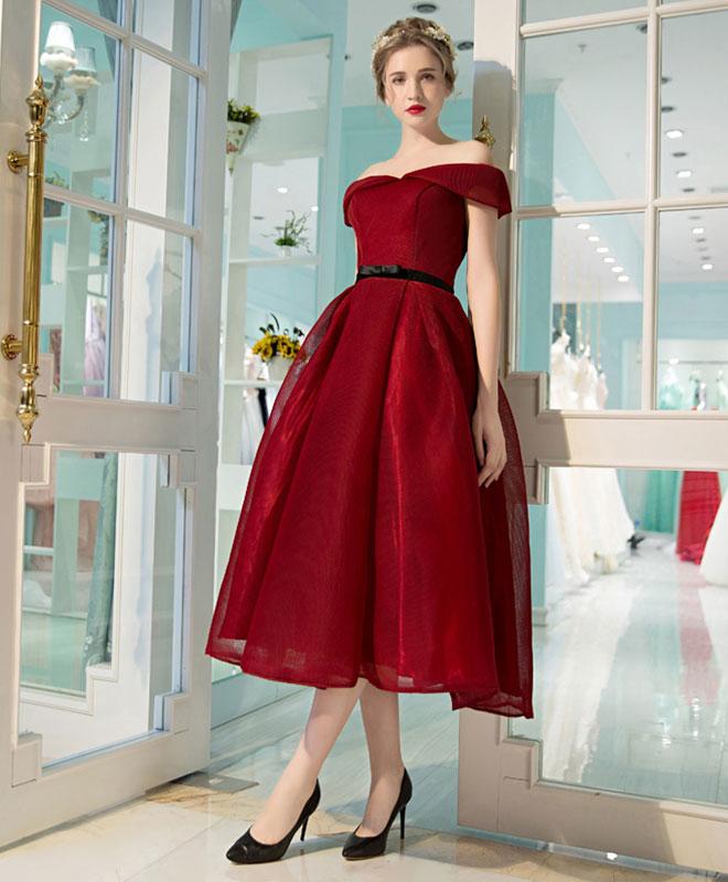 Burgundy Off the Shoulder Short Party Dress Halloween Vintage Dress GJS667