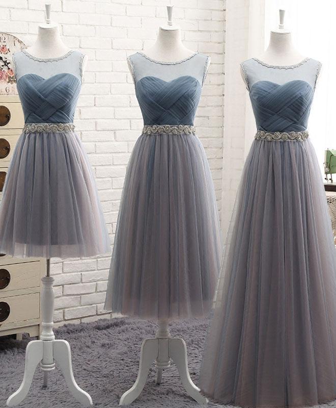 Gray Round Neck Tulle Prom Dress,gray Evening Dress