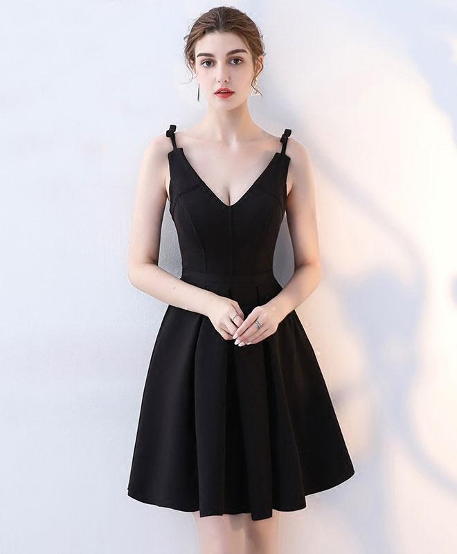 black v neck homecoming dress Petite V Neck Cute Short Black Formal Dresses 2025
