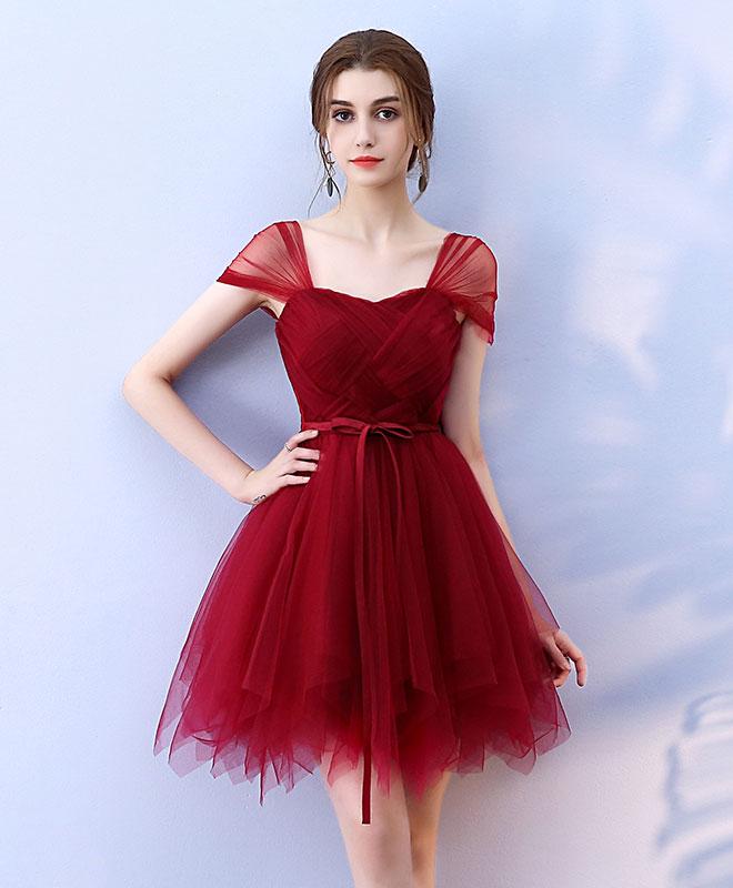 Cute Burgundy Tulle Short Prom Dress,homecoming Dress