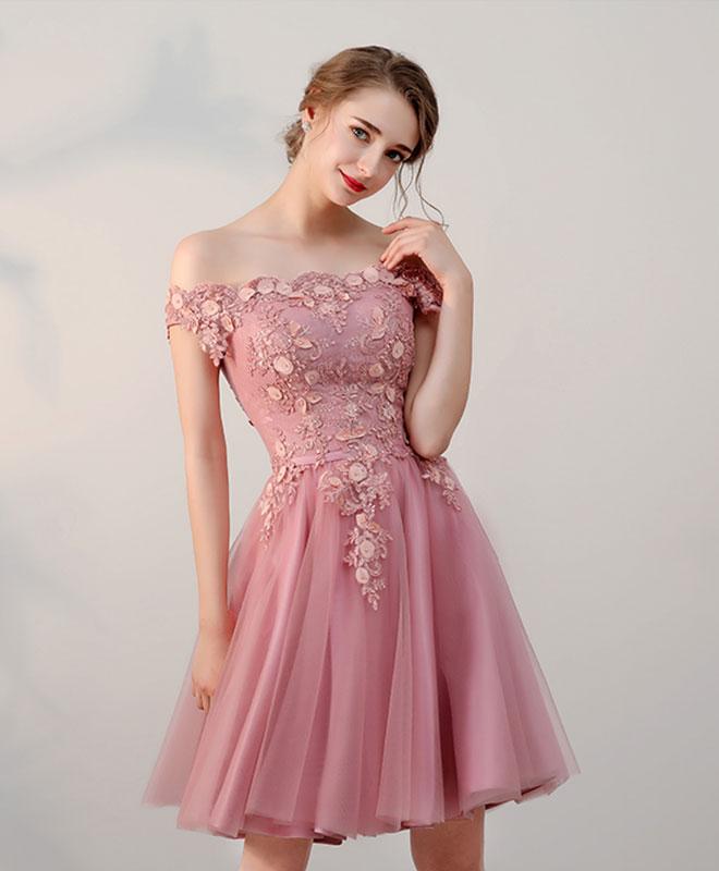 Pink Lace Tulle Short Prom Dress,pink Evening Dresses on Luulla