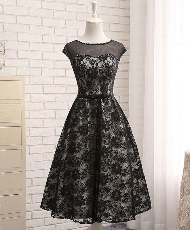 Black Lace Tea Length Prom Dress,black Evening Dress