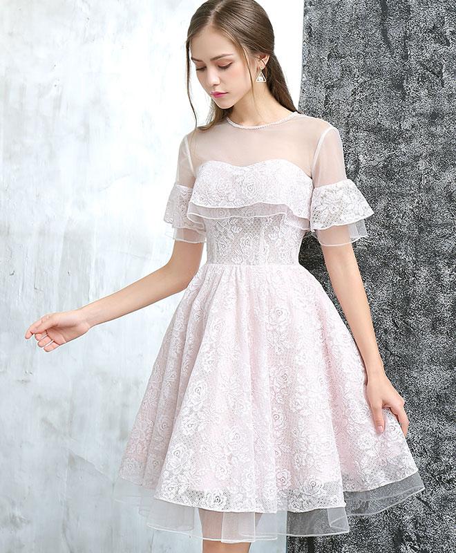 Cute Tulle Short Straps Sweetheart Homecoming Dress with Lace, Short Prom Dress