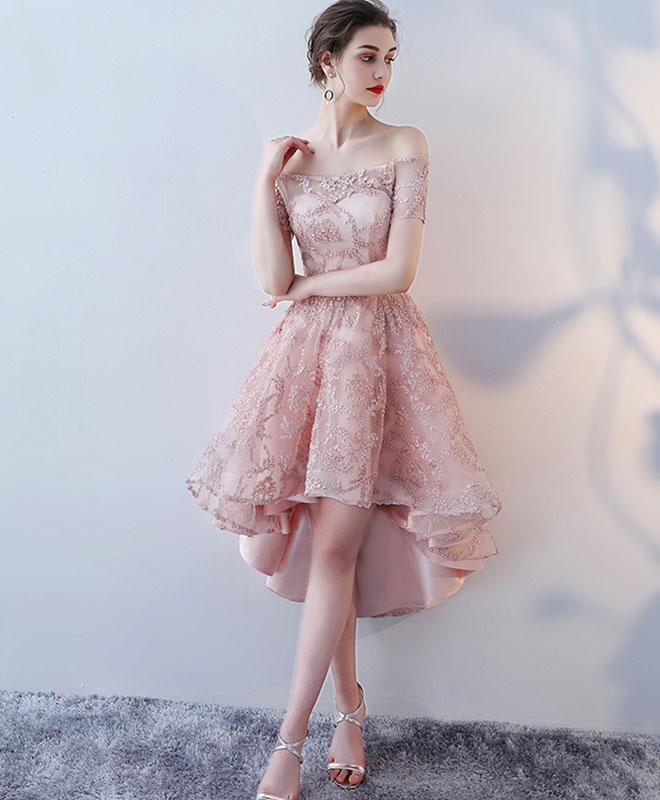 Champagne Lace High Low Prom Dress,lace Evening Dress