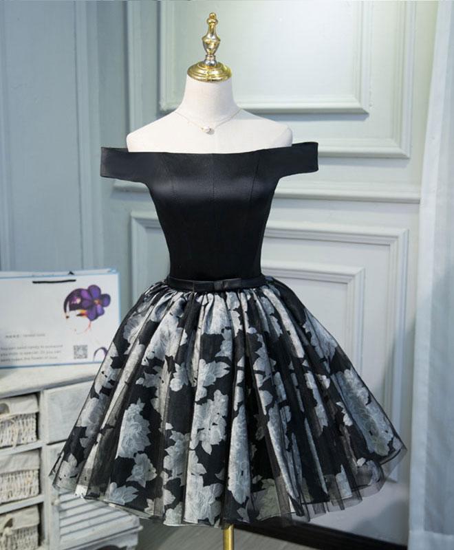 Cute Black Short Prom Dress,off Shoulder Evening Dress