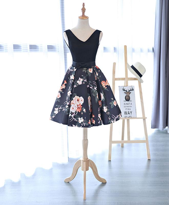 Cute V Neck Floral Pattern Short Prom Dress,homecoming Dress