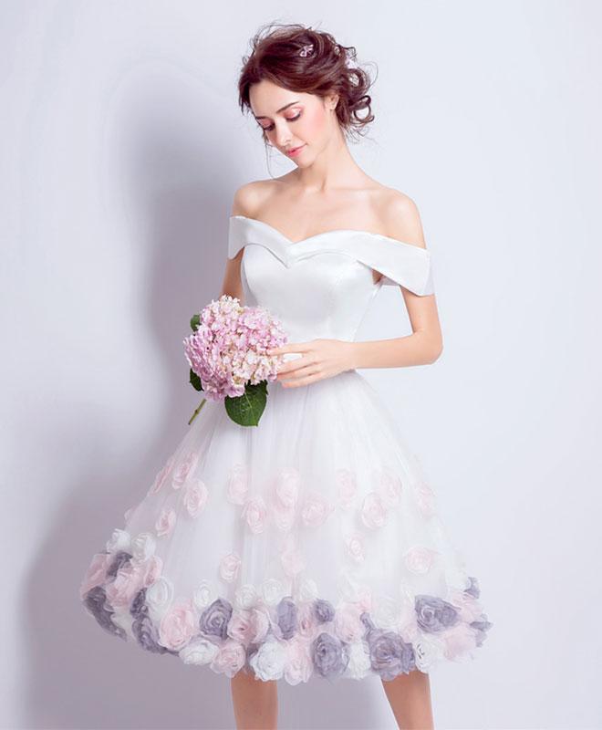 Cute White Off Shoulder Short Prom Dress homecoming Dress on Luulla