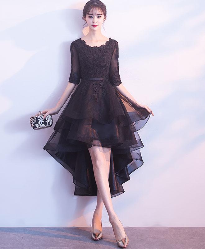 Cute Black Tulle Lace Short Prom Dress,black Bridesmaid Dress