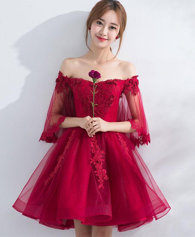 burgundy off the shoulder lace dress Burgundy off shoulder lace tulle long prom dress burgundy evening dres main image 1