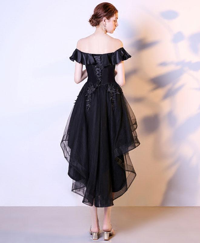 A-Line Lace Tulle Black Short Prom Dress | High Low Black Homecoming Dress