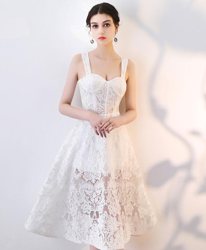 White Lace Short Prom Dress,homecoming Dress