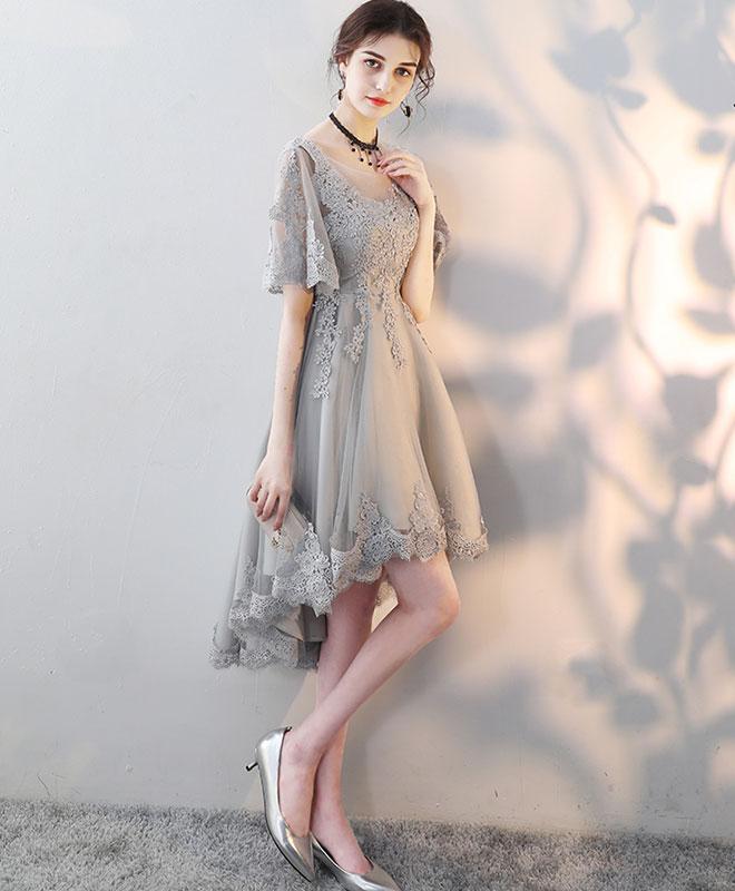 Cute Gray Tulle Lace Short Prom Dress,gray Homecoming Dress