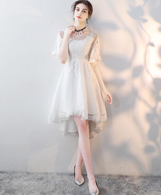 white homecoming dresses short Fashion V Neck Criss Cross White Lace A Line Short Homecoming Dresses,   AlineBridal