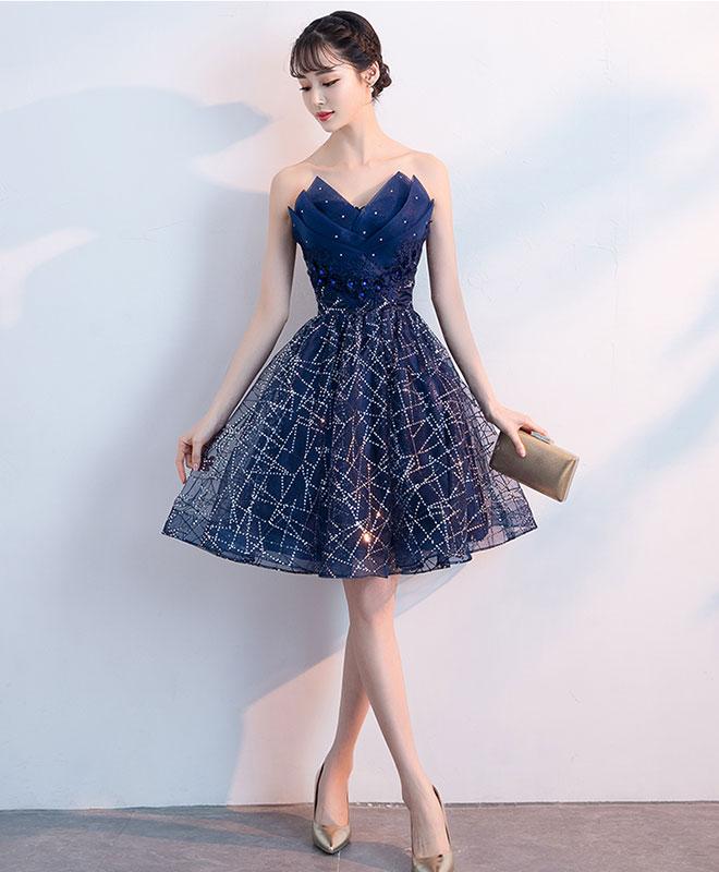 Short navy cocktail dress sales