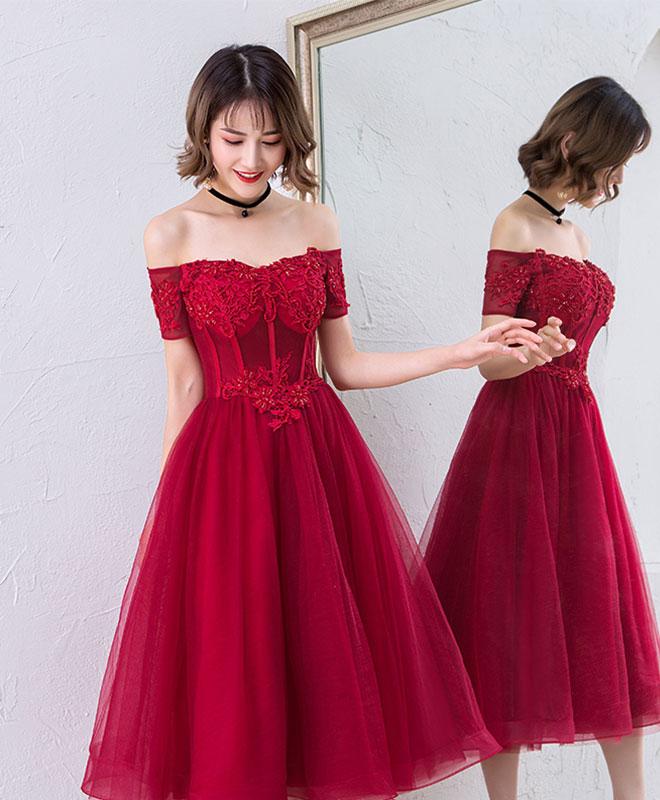 Cute Burgundy Off Shoulder Short Prom Dress,evening Dress