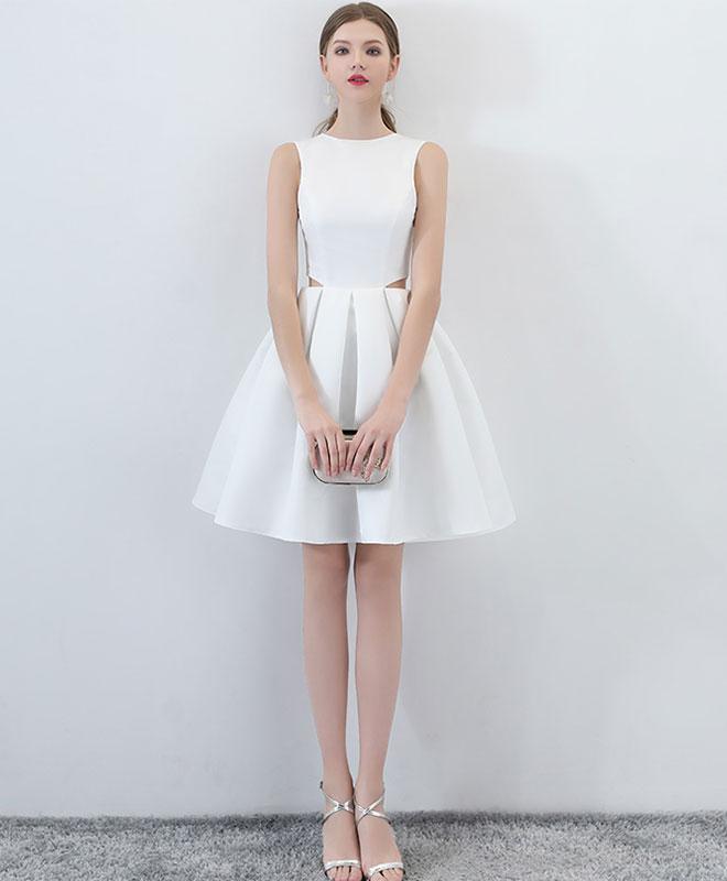 Simple White Satin Short Prom Dress ...