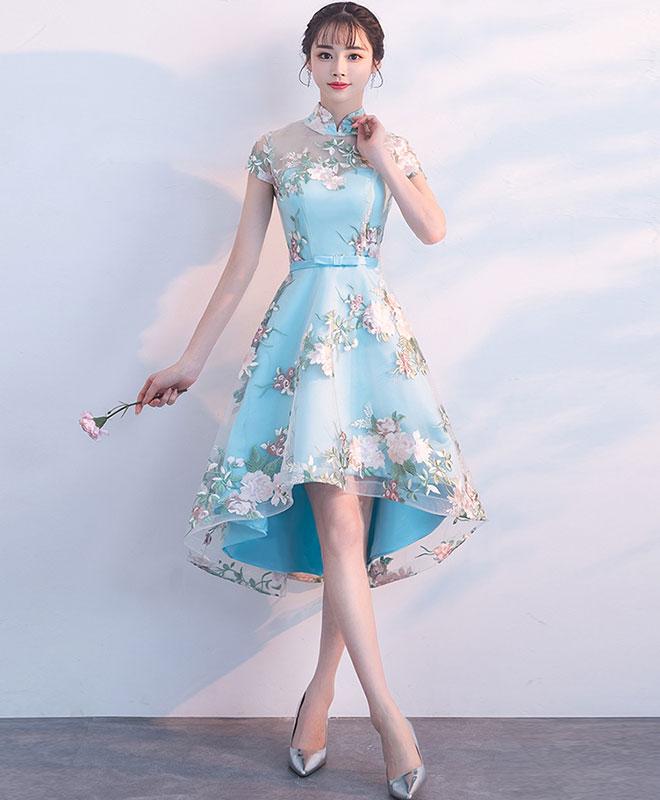 Unique Blue Tulle Embroidery Short Prom Dress,blue Evening Dress