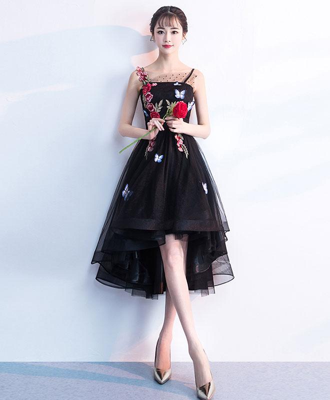 Cute Black Tulle Lace Applique Short Prom Dress,black Homecoming Dress