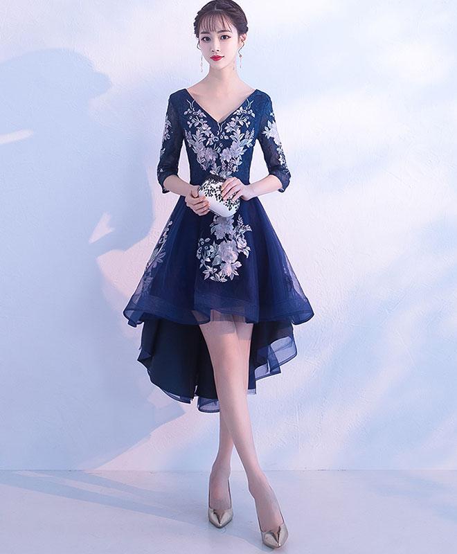 Dark Blue V Neck Tulle Lace Short Prom Dress,homecoming Dress on Luulla