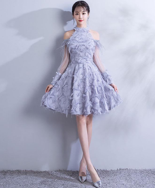 Gray Lace Short Prom Dress,gray Lace Homecoming Dress