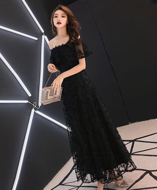 Black Lace Tea Length Prom Dress,black Lace Evening Dress