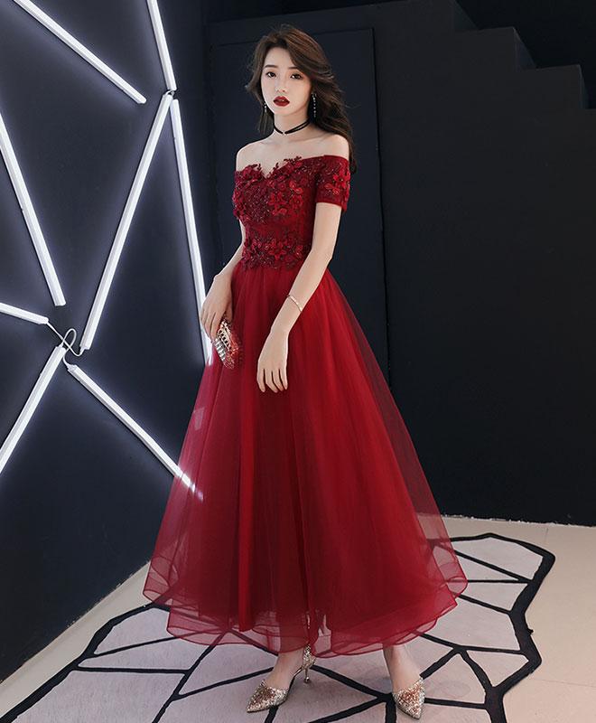 Burgundy Tulle Lace Prom Dress,burgundy Tulle Evening Dress