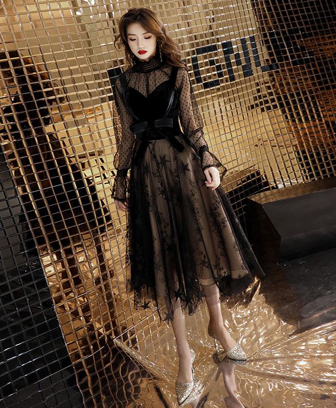 ladies long sleeve maxi dress Long Sleeve Embellished Backless Maxi Dress in Black - 12 main image 0